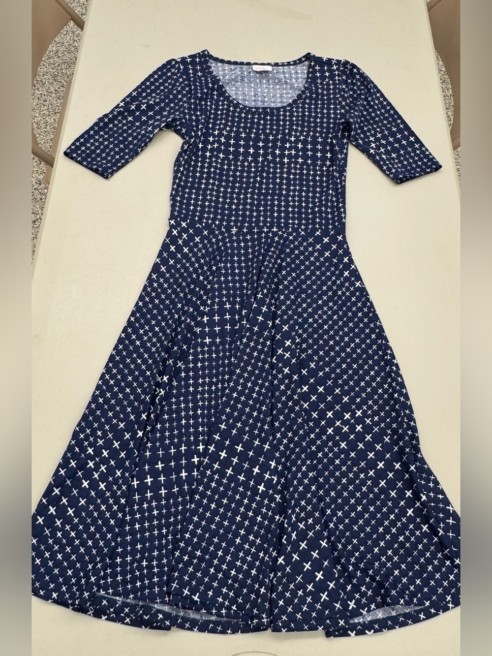 LuLaRoe Navy Dress with White Cross Print